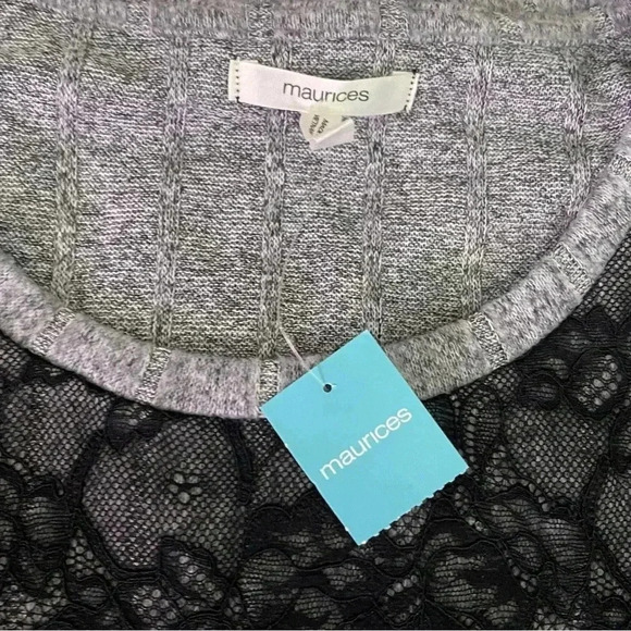 Maurices black  and gray long sleeve laced oversized crewneck blouse size 4X - Picture 3 of 11